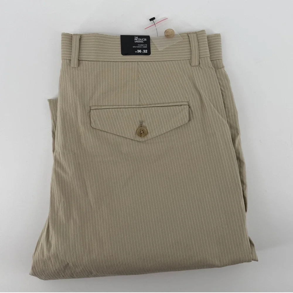 Express Pants Mens 36x32 Tan Pinstripe The Producer Modern Fit Cotton‎ Trousers